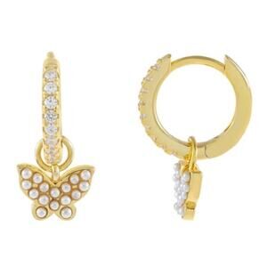 Adinas Butterfly Earrings Huggie Gold CZ Pearl